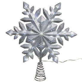 13" 25-Light Glittered Snowflake Tree Topper with LED Lights