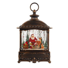 12" Battery-Operated Lighted Santa with Animals Lantern with LED Lights
