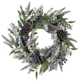 24" Unlit Decorated Rattan Wreath with Blueberries