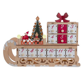 8.30" Battery-Operated Santa Sleigh Advent Calendar with LED Lights