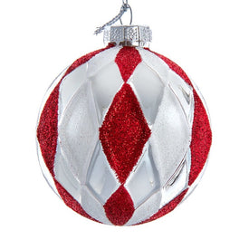 80 MM Red, White, and Silver Glass Ball Ornaments Set of 6