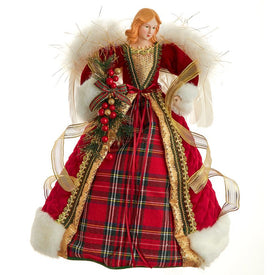 16" Unlit Red and Gold Plaid Angel Tree Topper