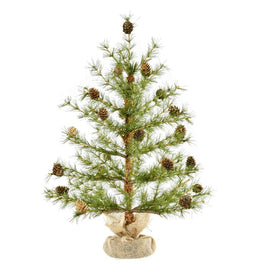 2' Unlit Christmas Tree with Pine Cones and Burlap Base