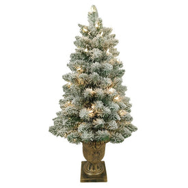 3' Pre-Lit Flocked Pine Tree in Urn with 50 Warm White Incandescent Lights