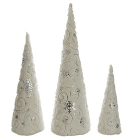 White and Silver Sequined Cone Trees Set of 3