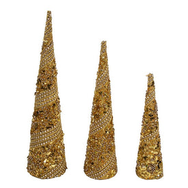 11"-17" Gold Glittered Cone Trees Set of 3