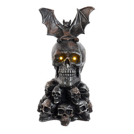 11.5" Battery-Operated Bat On Skull Tabletop Decoration