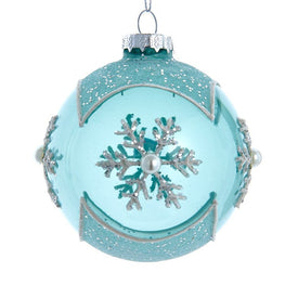 80 MM Teal Glass Snowflake Ball Ornaments Set of 6