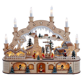 14.17" Wooden Light-Up Musical Motion Santa Christmas Village with LED Lights