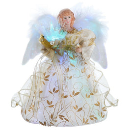 12" Fiber Optic Gold Angel Tree Topper with Color-Changing Lights with Battery-Operated LED Lights