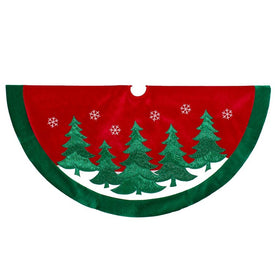 48" Red Velvet with Green Christmas Trees Christmas Tree Skirt