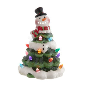 9" Battery-Operated Ceramic Light-Up Snowman Tree