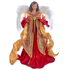 16" Lighted Red and Gold African American Angel Christmas Tree Topper