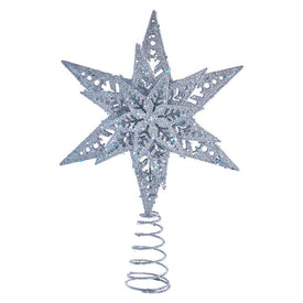 13" Plastic Silver Glittered Snowflake Tree Topper