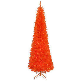 7' Pre-Lit Orange Halloween Slim Tree
