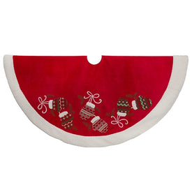 48" Red Christmas Tree Skirt with Mitten Border
