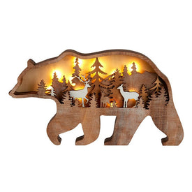 12" x 6.5" Wooden Light-Up Bear Tabletop Decoration