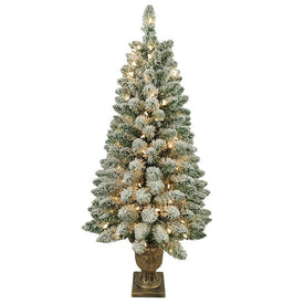 4' Pre-Lit Flocked Pine Tree in Urn with 50 Warm White Incandescent Lights