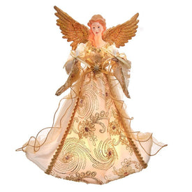 16" Lighted Ivory and Gold Angel Christmas Tree Topper
