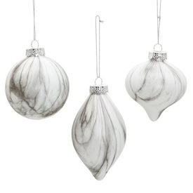 80 MM Marbled Glass Ball, Onion, and Teardrop Ornaments Set of 3