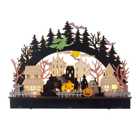 12.5" Battery-Operated Light-Up Wooden Halloween Village House with LED Lights