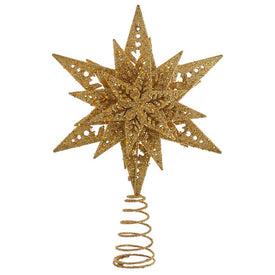 13" Plastic Gold Glittered Snowflake Tree Topper