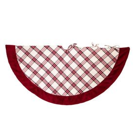 50" Red and White Check Christmas Tree skirt with Fur Border