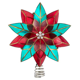 9.5" Lighted Red and Green Poinsettia Christmas Tree Topper