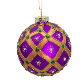 80 MM Purple Glass Jewel Ball Ornaments Set of 6