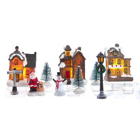 4" Ten-Piece Lighted Christmas Village Set with LED Lights