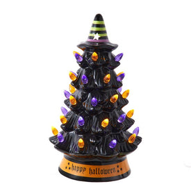 11" Battery-Operated Light-Up Ceramic Halloween Tree