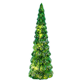 12" Green Glass Glittered Tabletop Tree with LED Lights
