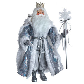21" Silver, White, and Light Blue Standing Santa Figurine
