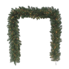 9' Pre-Lit Warm White Noble Fir Garland with Battery-Operated Warm White LED Lights