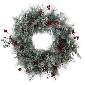 24" Unlit Red Berries and Pine Cone Wreath