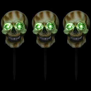 Lighted Skeleton Head Halloween Pathway Markers with Sound Set of 3