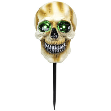 Lighted Skeleton Head Halloween Pathway Markers with Sound Set of 3