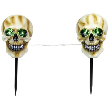 Lighted Skeleton Head Halloween Pathway Markers with Sound Set of 3