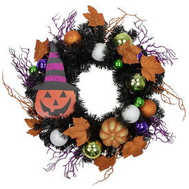 24" Unlit Jack-O'-Lantern in Witch's Hat Halloween Pine Wreath