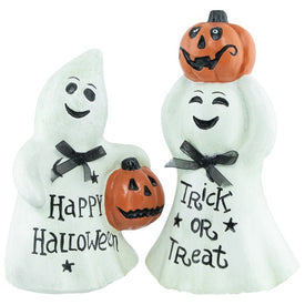 7.75" Happy Halloween and Trick or Treat Ghost Decorations Set of 2