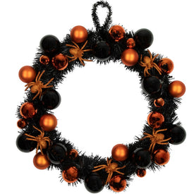 18" Unlit Orange Spiders and Ornaments Halloween Wreath