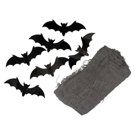 9.75' Gray Gauze and Bats Halloween Decoration Kit