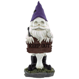 11.75" Gnome Skeleton with Keep Out Sign Halloween Decoration