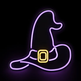 15" Purple LED Lighted Neon-Style Witch's Hat Halloween Window Silhouette