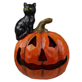 10" LED Lighted Jack-O'-Lantern and Black Cat Tabletop Halloween Figure