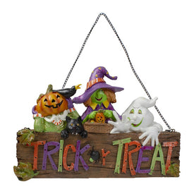 13.5" Trick or Treat Halloween Pumpkin, Ghost, and Witch Wall Sign
