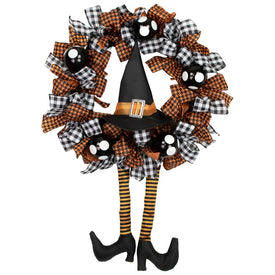 24" Unlit Orange and Black Witch with Bows Halloween Wreath