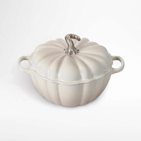 4-Quart Enameled Cast Iron Pumpkin Cocotte with Figural Knob - Meringue with Stainless Steel Figural Knob