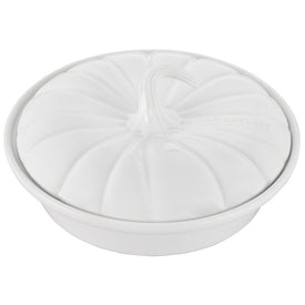 2-Quart Stoneware Pumpkin Casserole Dish with Lid - White
