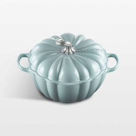 4-Quart Enameled Cast Iron Pumpkin Cocotte with Figural Knob - Sea Salt with Stainless Steel Figural Knob